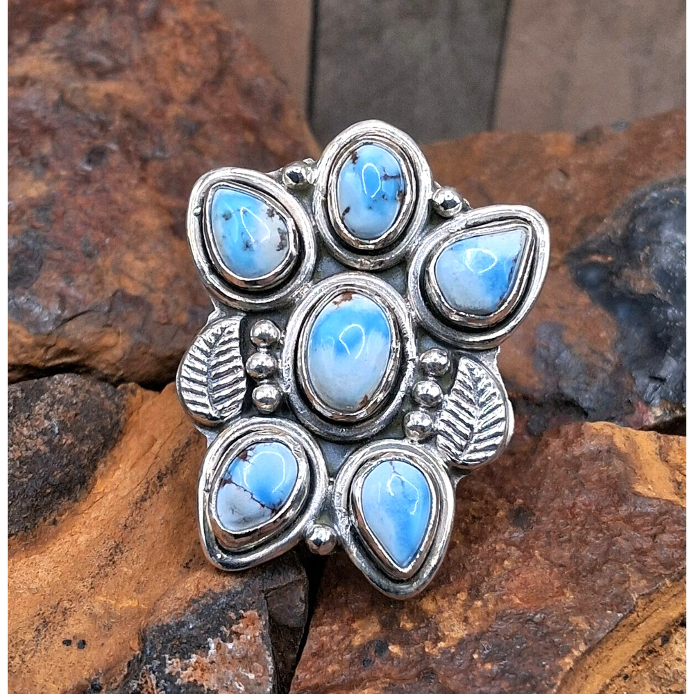 Sterling Silver Golden Hills Turquoise Cluster Ring Size 6.25 Southwestern Style